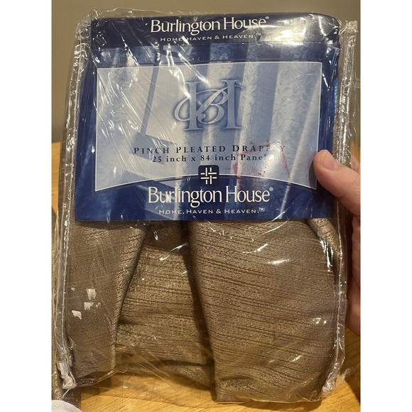 Vtg (2) Burlington House Metallic Crepe Drapery Panels Pinch Pleated 25x84" - Picture 2 of 4